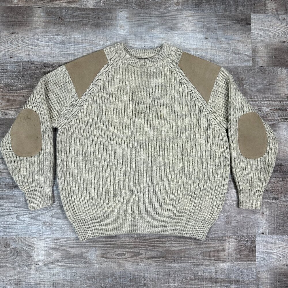 Niffi Made In England 100% new wool suede patch thick knit winter sweater sz XXL
